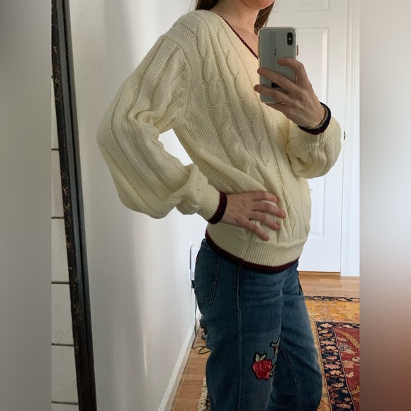 VTG Varsity cableknit sweater Carlo Rossi large medium small v-neck - Picture 2 of 3